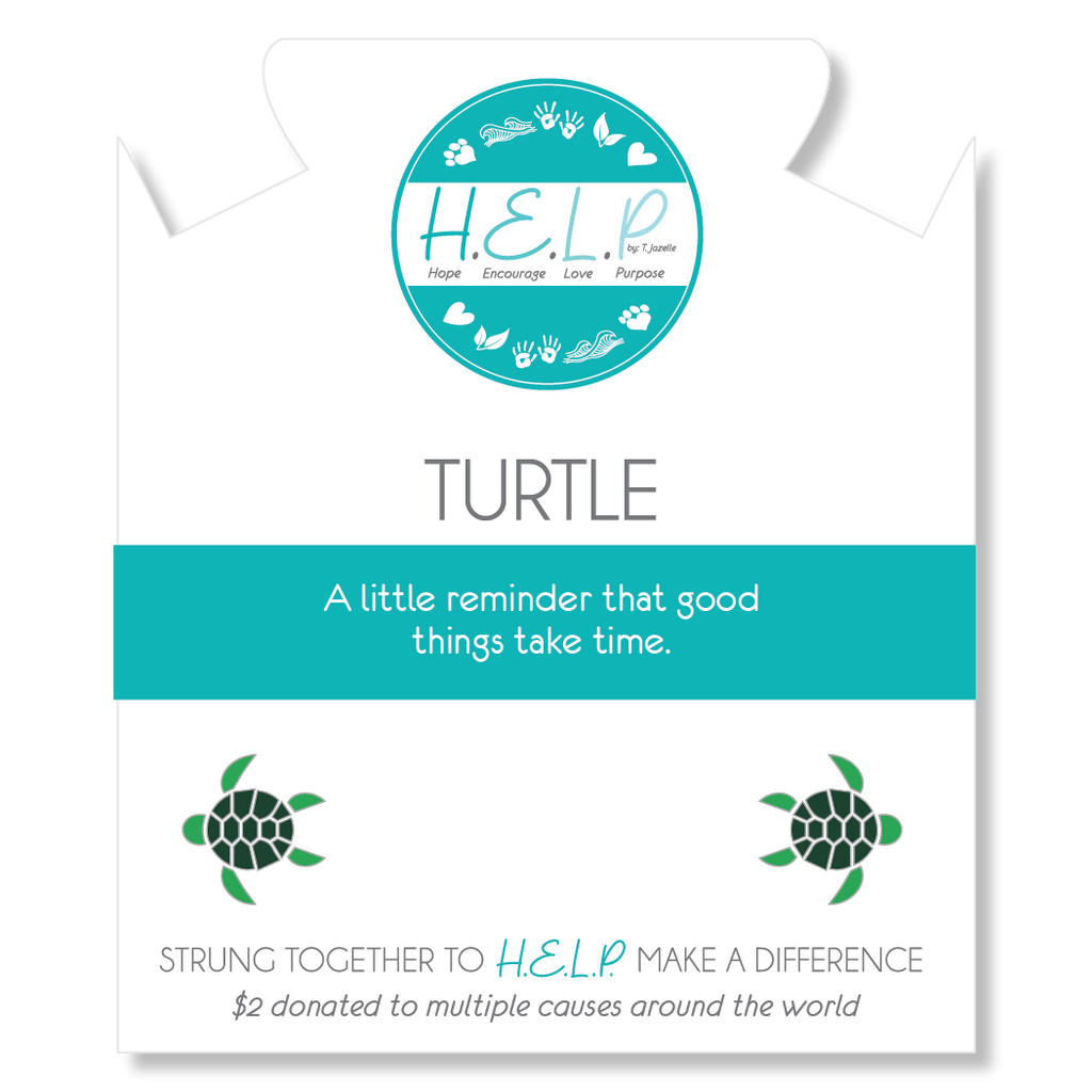HELP by TJ Turtle Enamel Charm with Blue and White Jade Charity Bracelet
