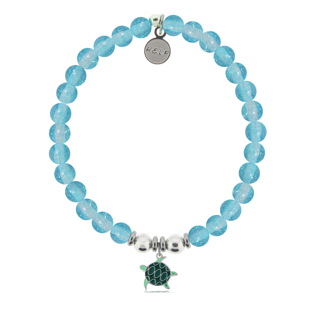 HELP by TJ Turtle Enamel Charm with Blue Glass Shimmer Charity Bracelet