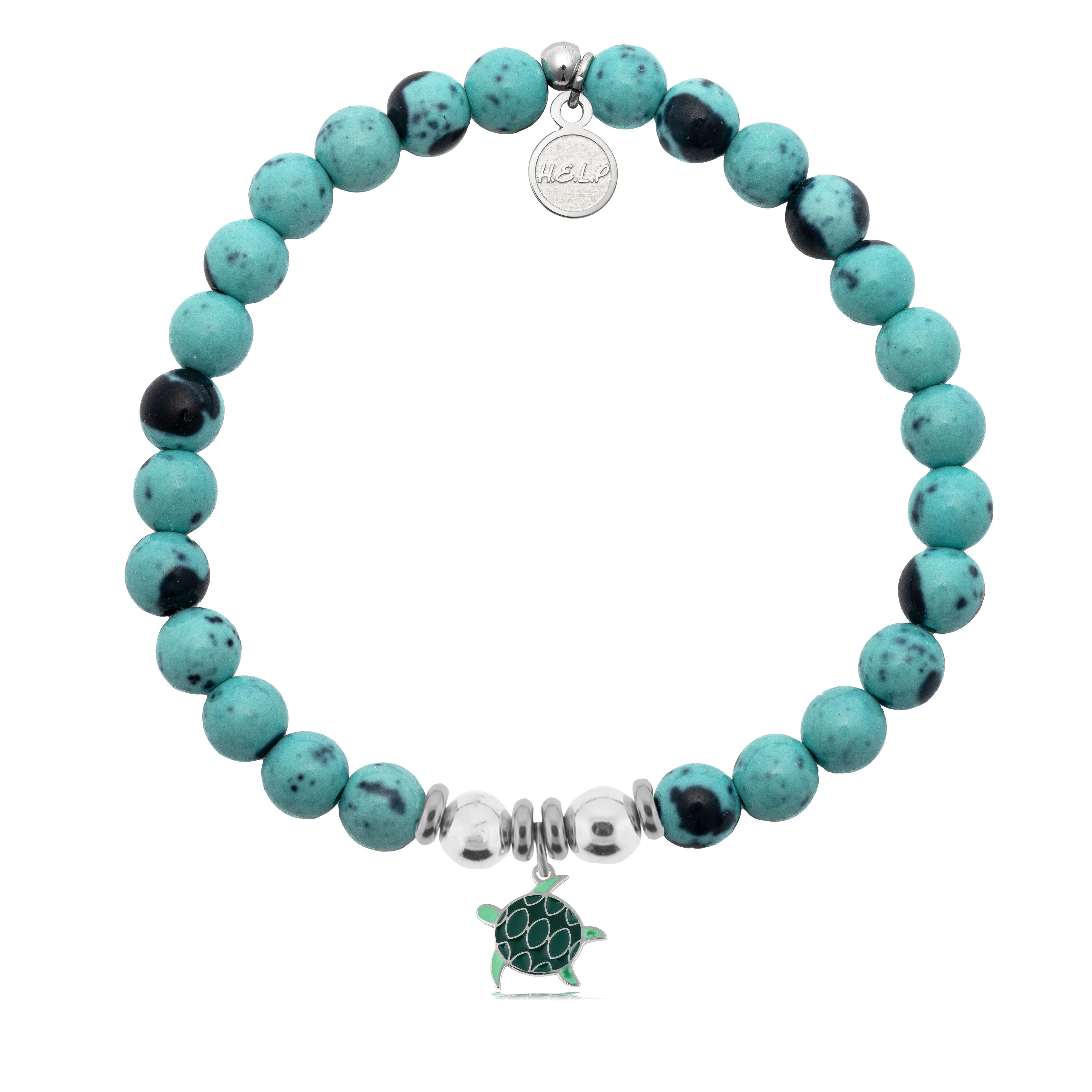 HELP by TJ Turtle Enamel Charm with Blue Zebra Jade Charity Bracelet