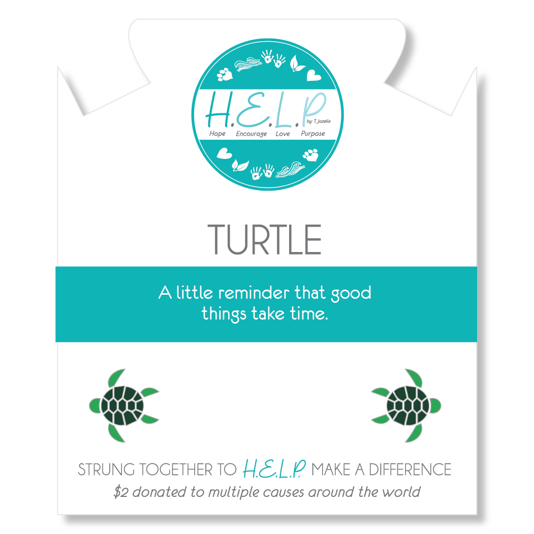 HELP by TJ Turtle Enamel Charm with Green Yellow Jade Charity Bracelet