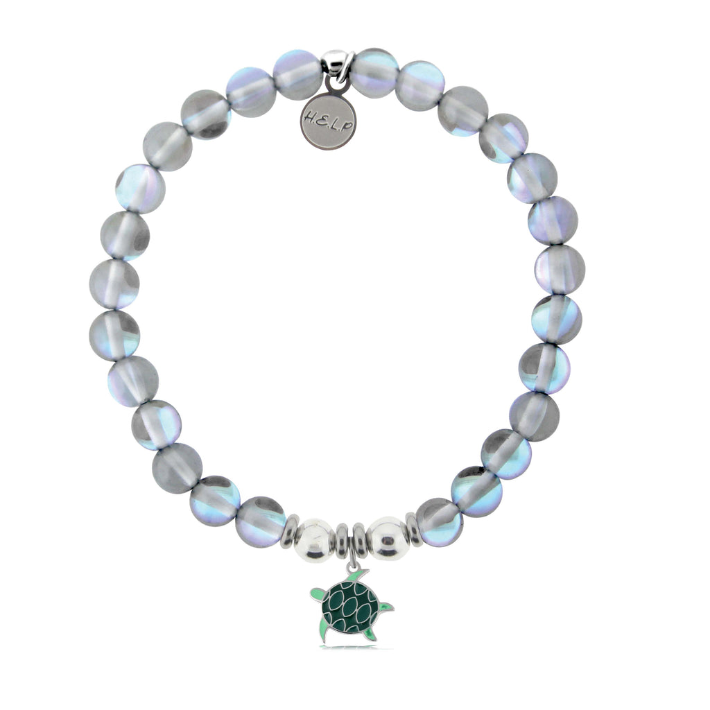 HELP by TJ Turtle Enamel Charm with Grey Opalescent Charity Bracelet