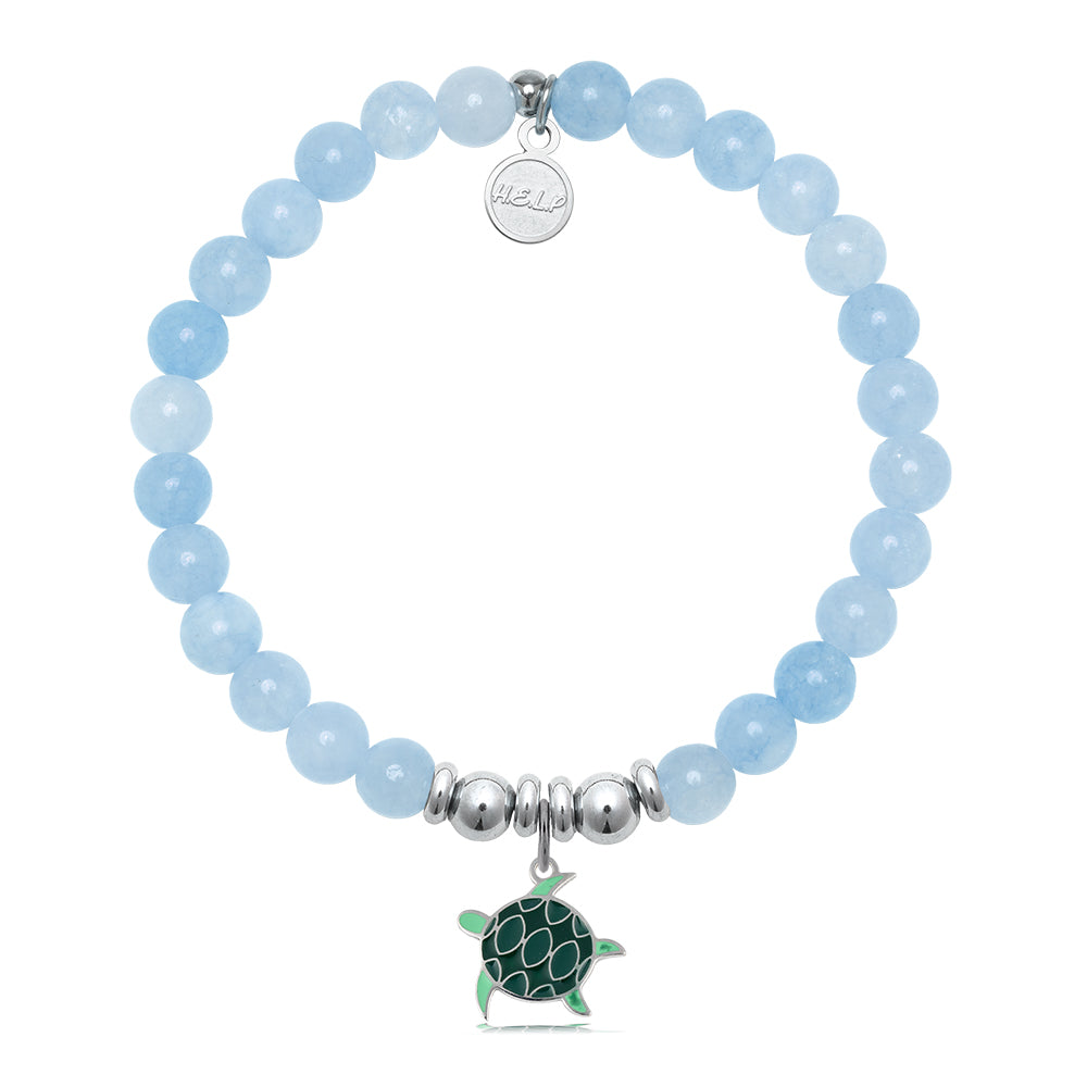 HELP by TJ Turtle Enamel Charm with Light Blue Quartz Charity Bracelet