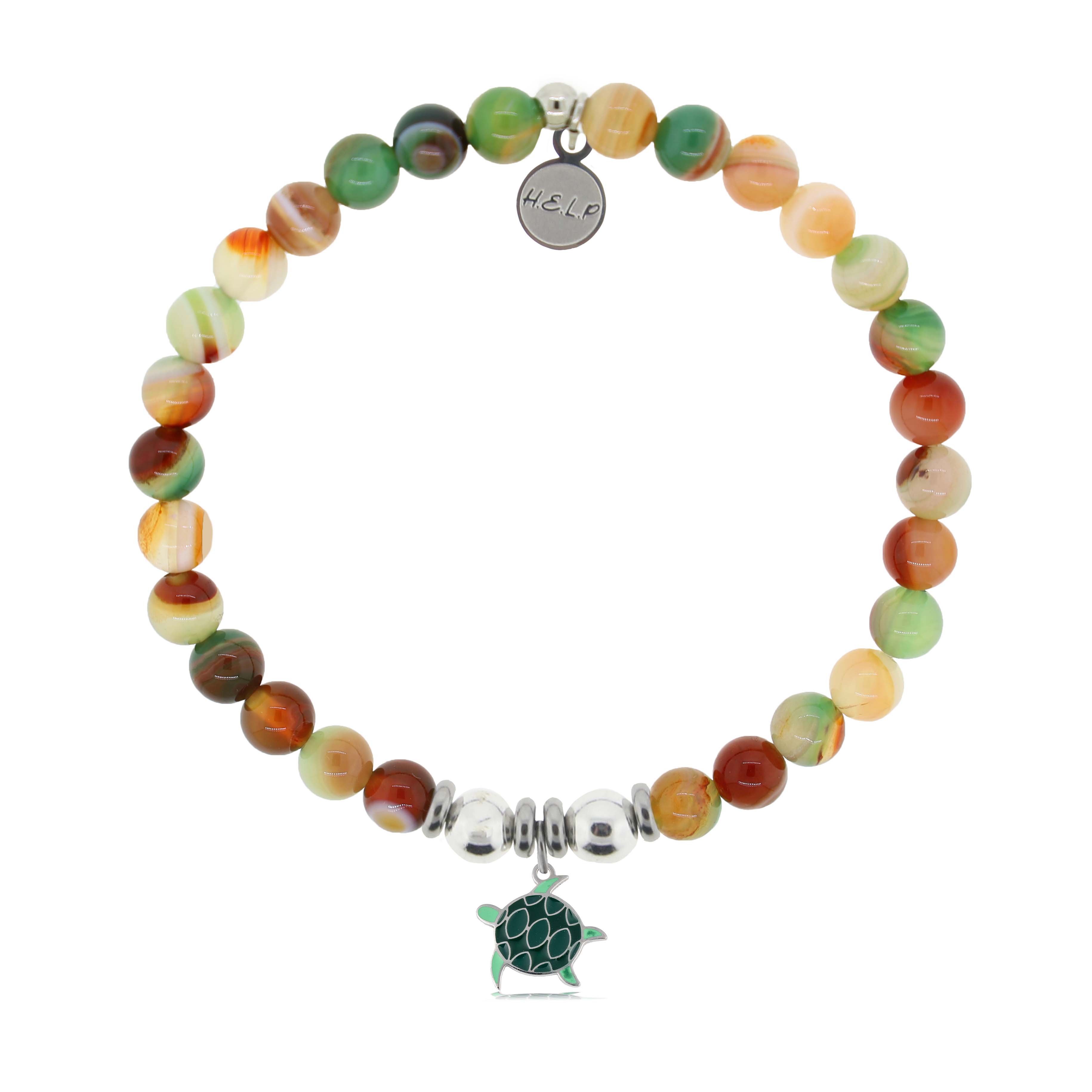 HELP by TJ Turtle Enamel Charm with Multi Agate Charity Bracelet