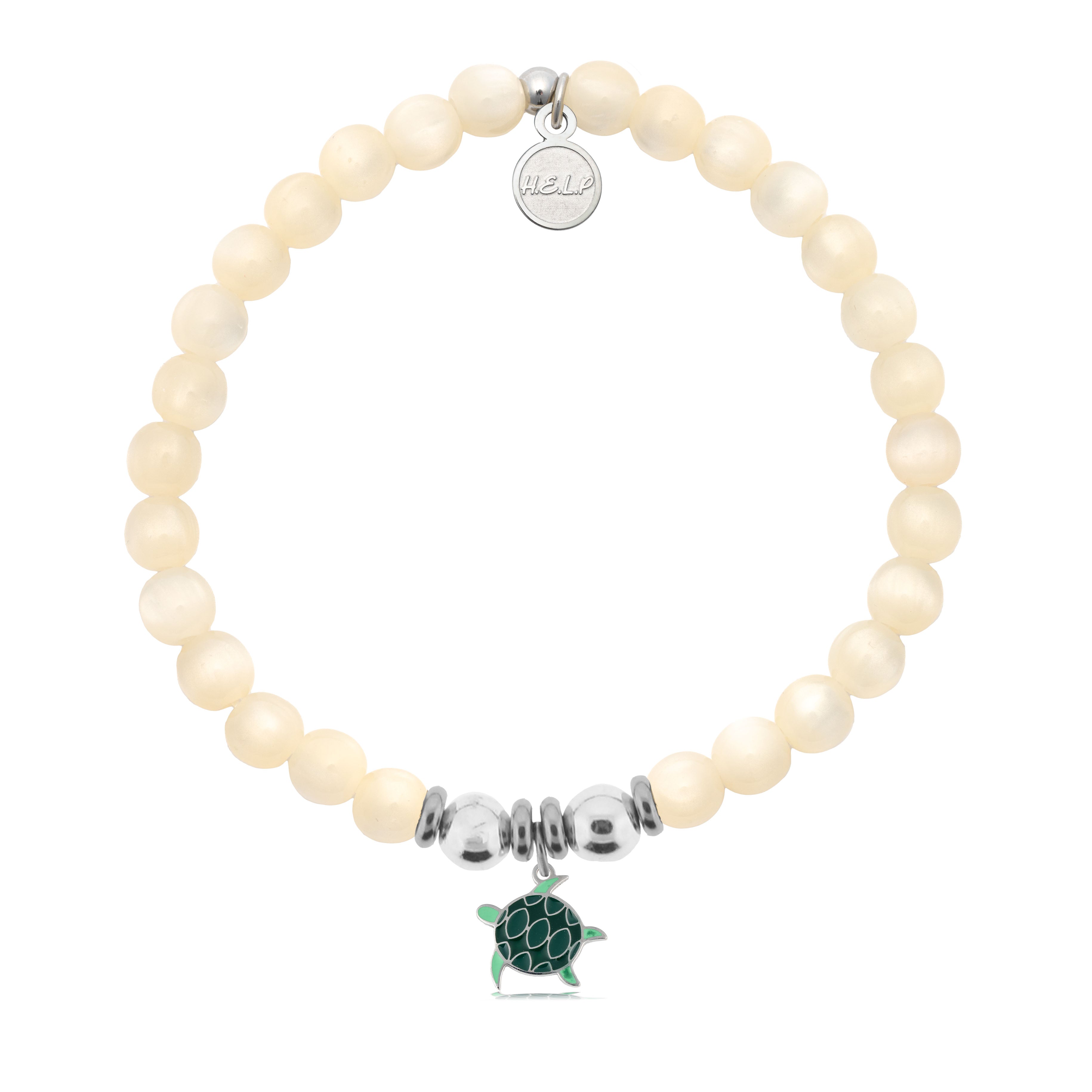 HELP by TJ Turtle Enamel Charm with Natural Selenite Charity Bracelet