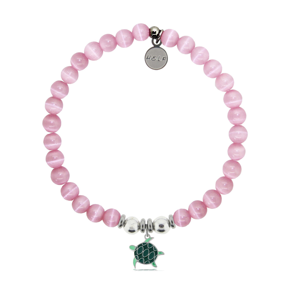 HELP by TJ Turtle Enamel Charm with Pink Cats Eye Charity Bracelet