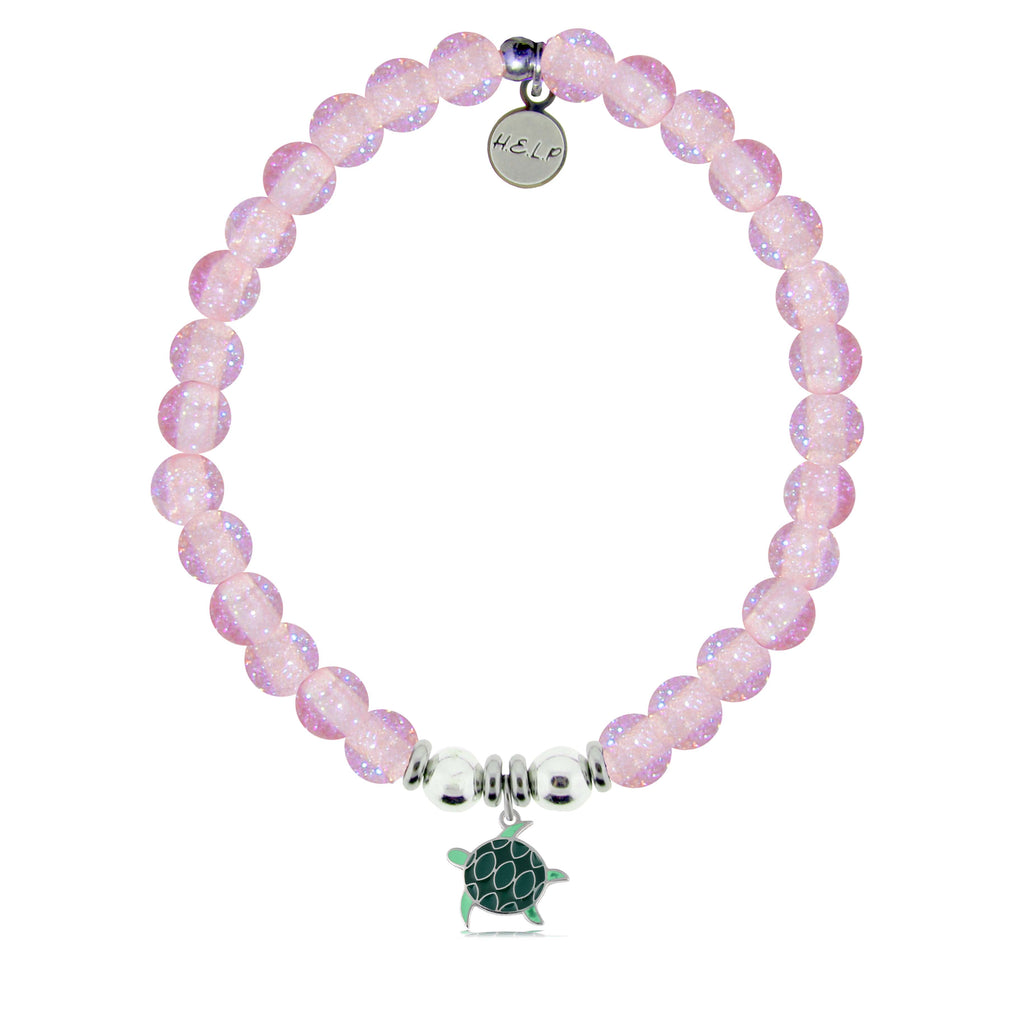 HELP by TJ Turtle Enamel Charm with Pink Glass Shimmer Charity Bracelet