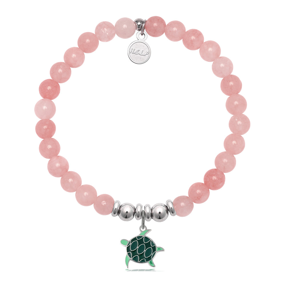 HELP by TJ Turtle Enamel Charm with Pink Jade Charity Bracelet