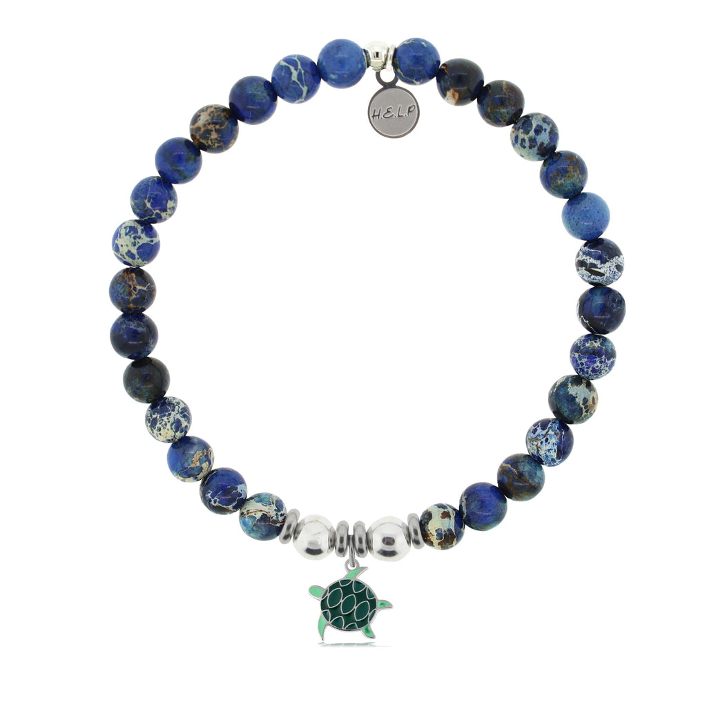 HELP by TJ Turtle Enamel Charm with Royal Blue Jasper Charity Bracelet