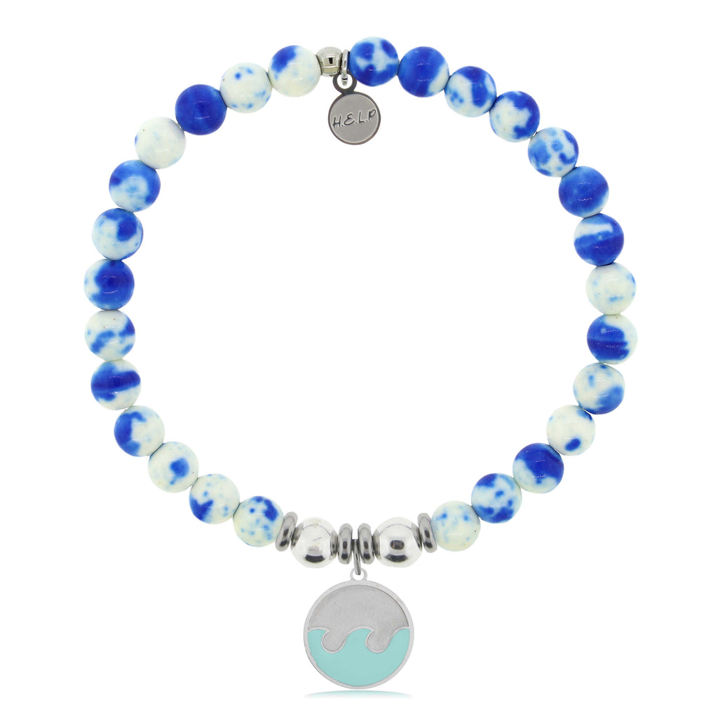 HELP by TJ Wave Enamel Charm with Blue and White Jade Charity Bracelet