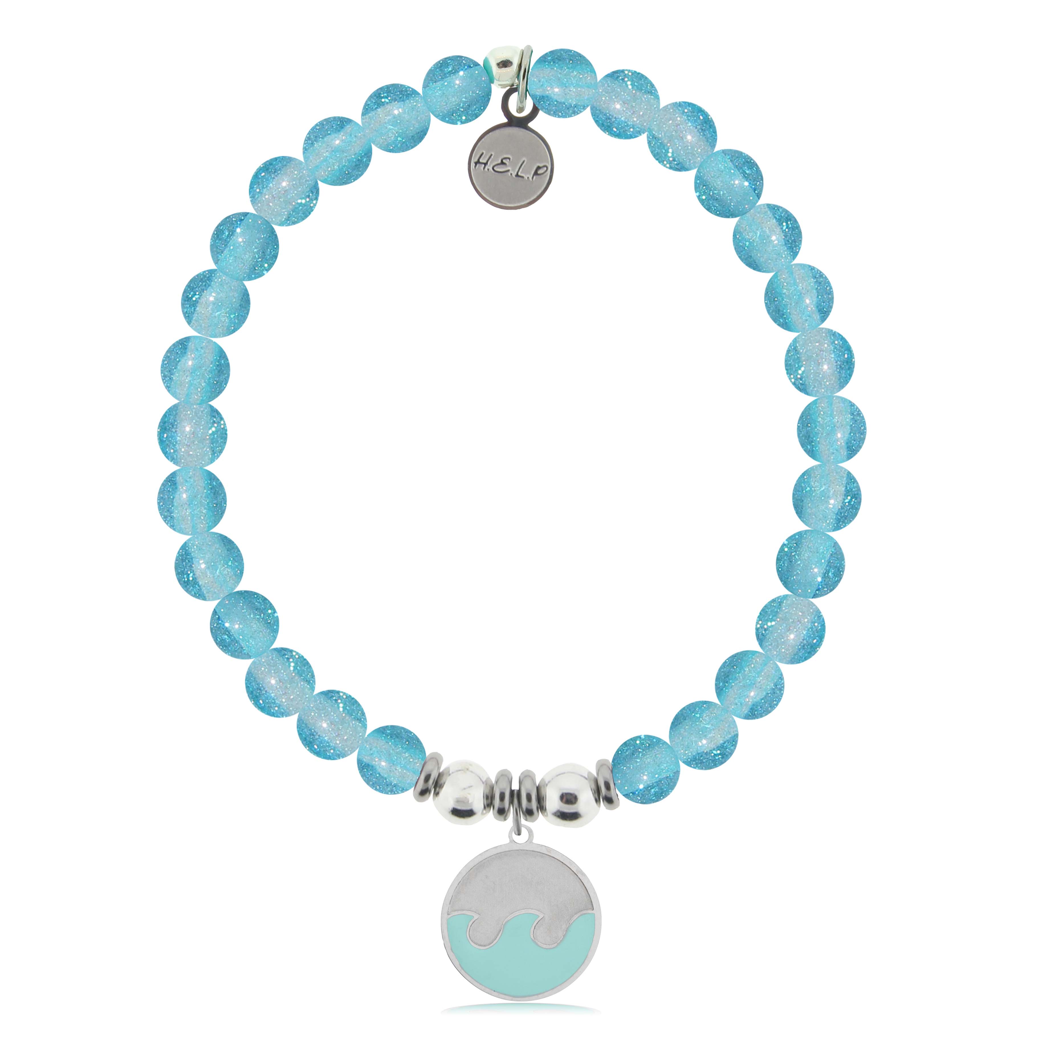 HELP by TJ Wave Enamel Charm with Blue Glass Shimmer Charity Bracelet