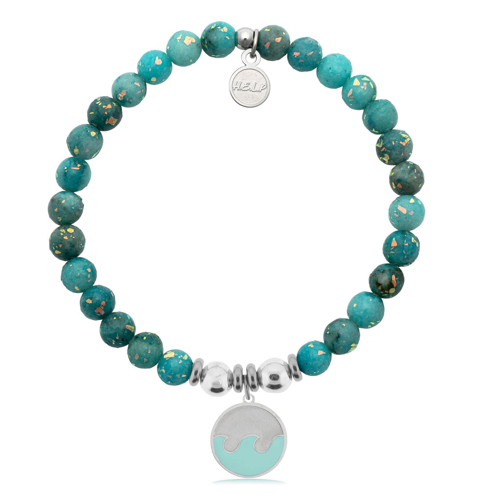 HELP by TJ Wave Enamel Charm with Blue Opal Jade Charity Bracelet