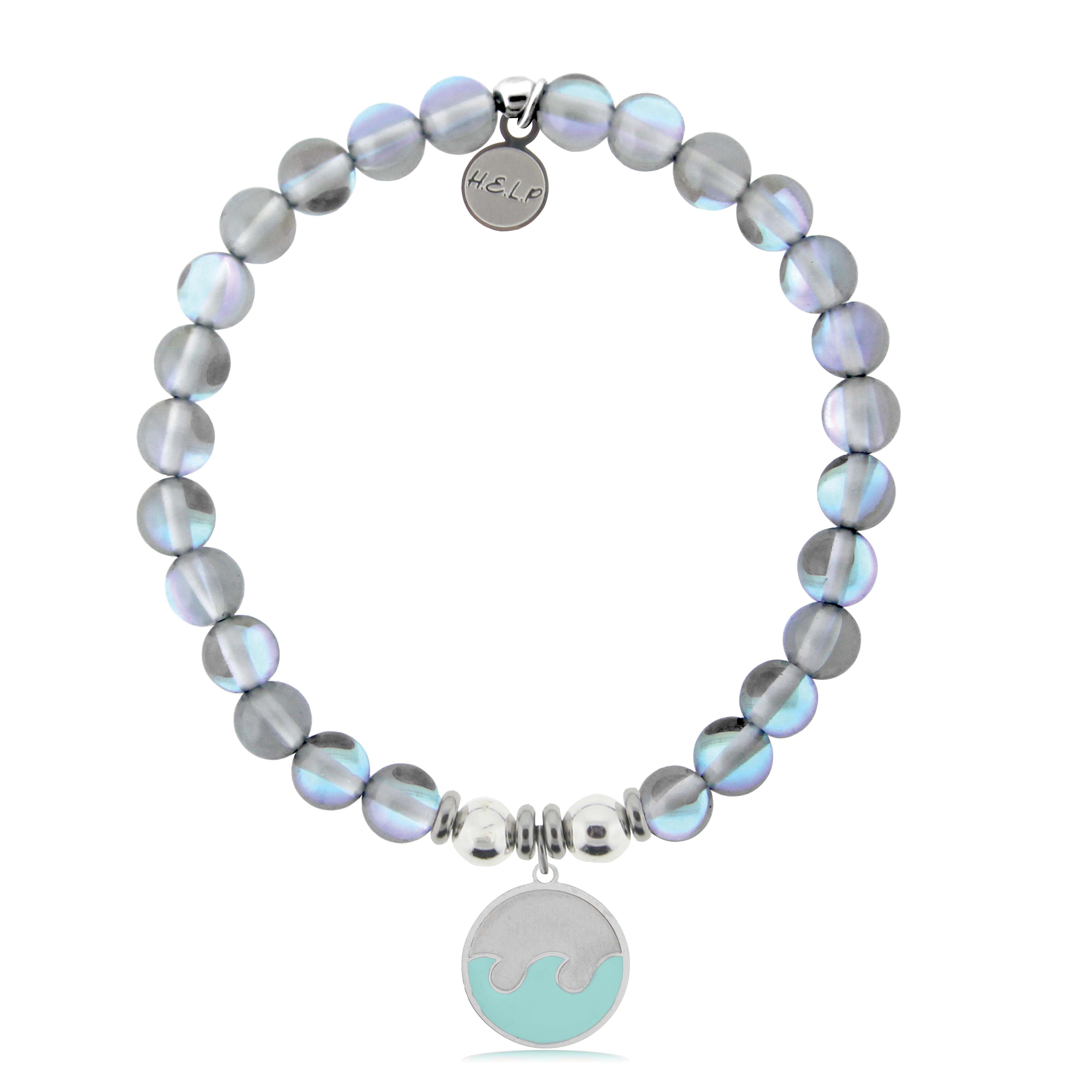 HELP by TJ Wave Enamel Charm with Grey Opalescent Charity Bracelet