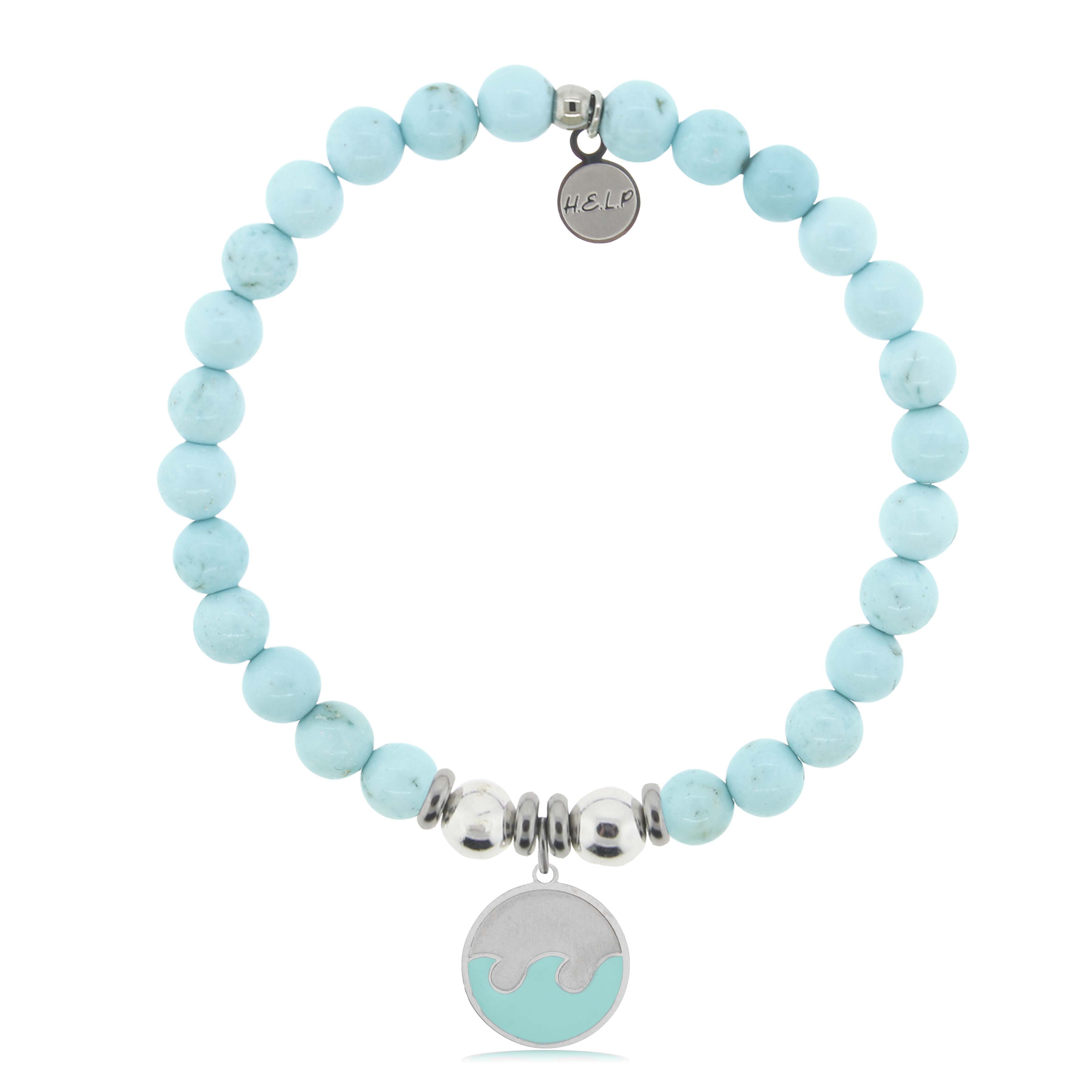 HELP by TJ Wave Enamel Charm with Larimar Magnesite Charity Bracelet