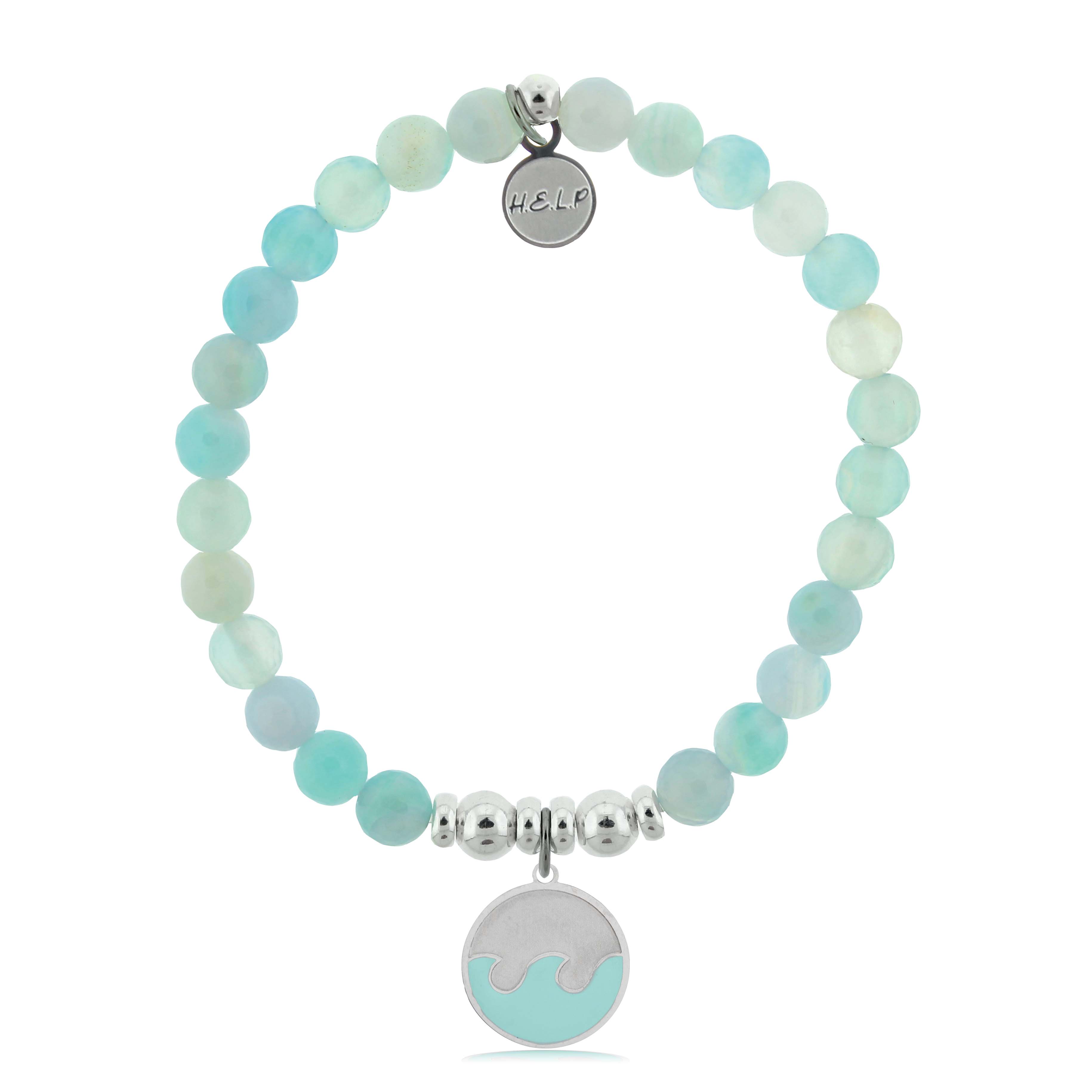 HELP by TJ Wave Enamel Charm with Light Blue Agate Charity Bracelet