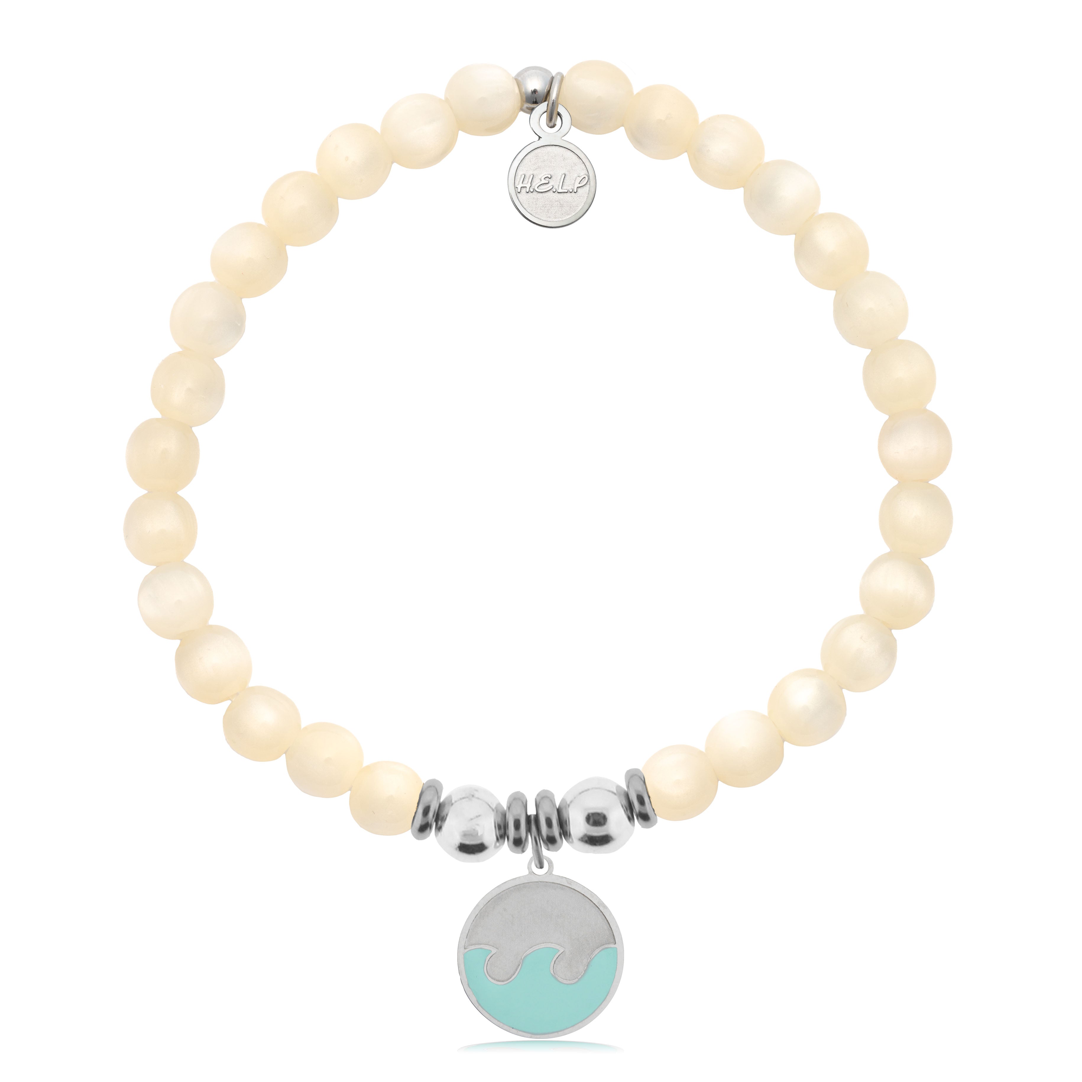 HELP by TJ Wave Enamel Charm with Natural Selenite Charity Bracelet