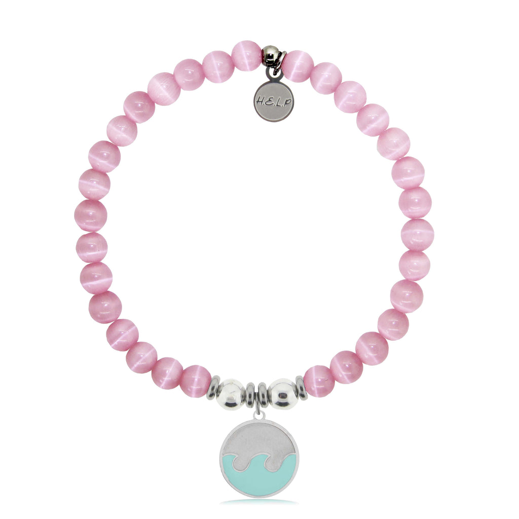HELP by TJ Wave Enamel Charm with Pink Cats Eye Charity Bracelet