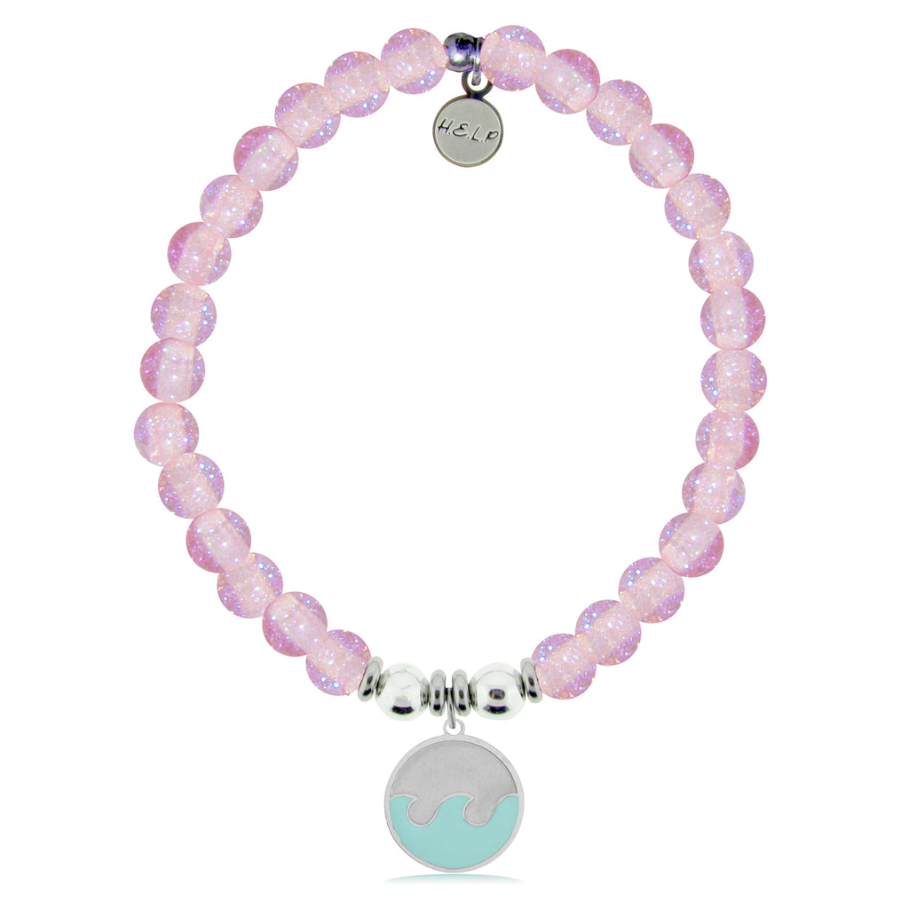 HELP by TJ Wave Enamel Charm with Pink Glass Shimmer Charity Bracelet