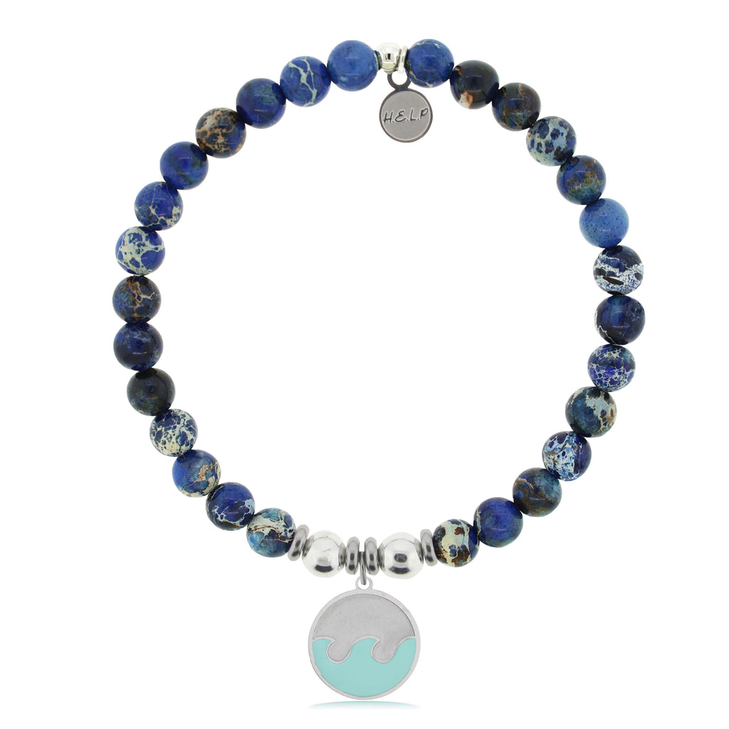 HELP by TJ Wave Enamel Charm with Royal Blue Jasper Charity Bracelet