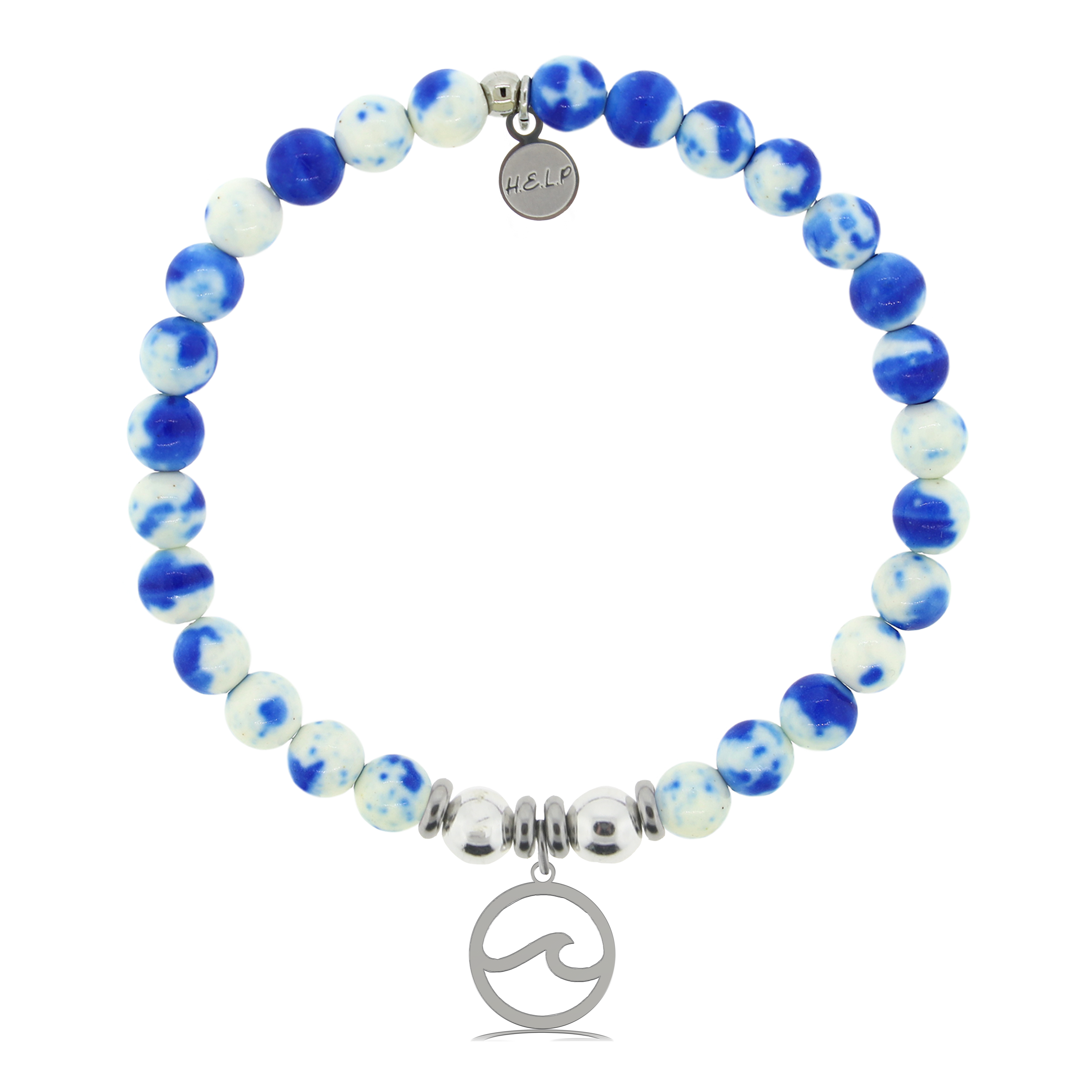 HELP by TJ Waves Cutout Charm with Blue and White Jade Charity Bracelet