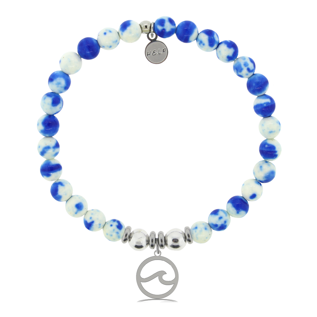 HELP by TJ Waves Cutout Charm with Blue and White Jade Charity Bracelet