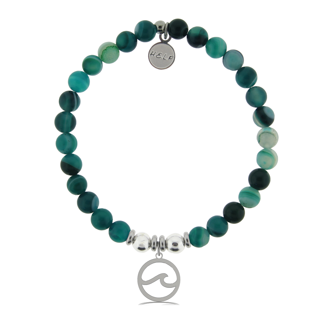 HELP by TJ Waves Cutout Charm with Green Stripe Agate Charity Bracelet