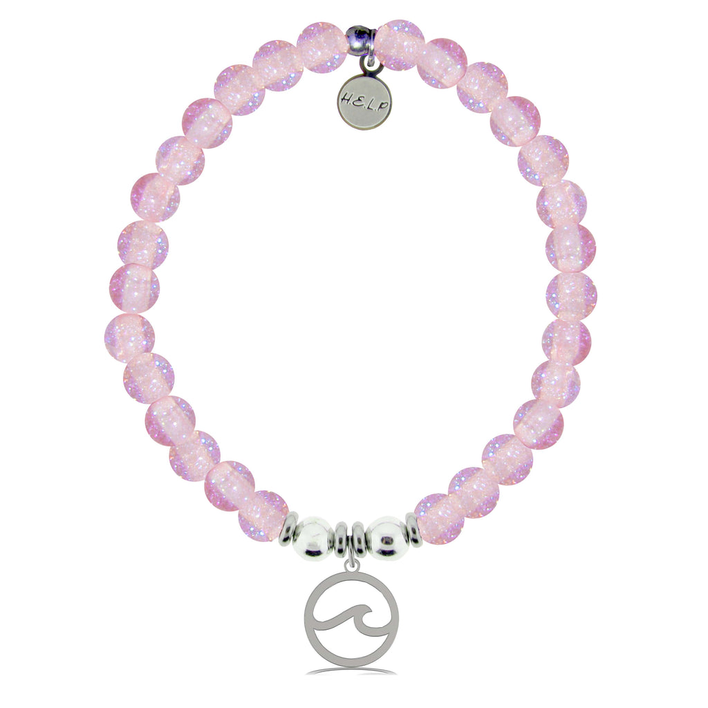 HELP by TJ Waves Cutout Charm with Pink Glass Shimmer Charity Bracelet