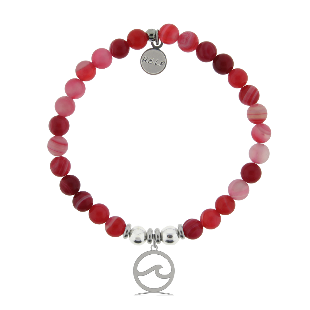 HELP by TJ Waves Cutout Charm with Red Stripe Agate Charity Bracelet