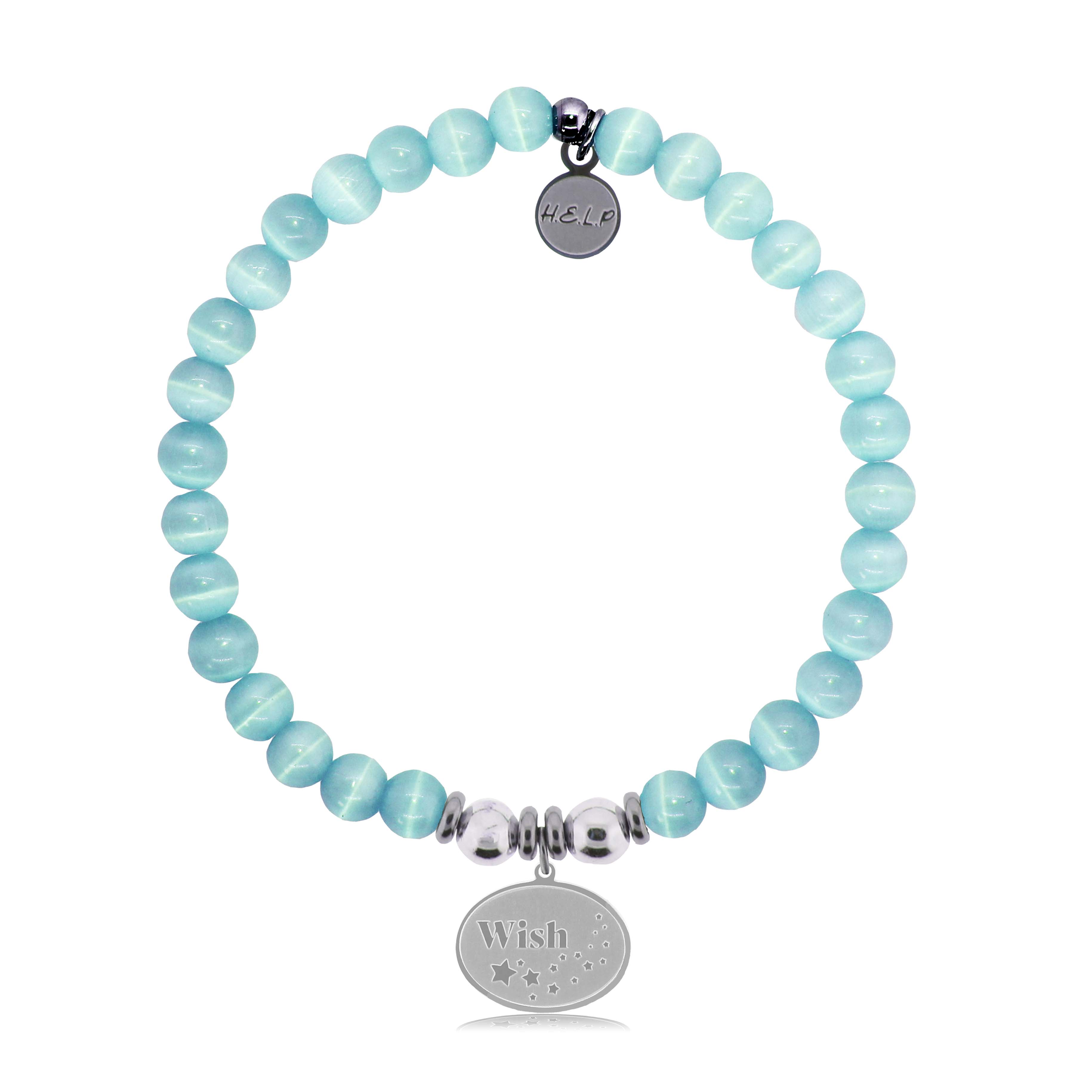 HELP by TJ Wish Charm with Aqua Cats Eye Charity Bracelet