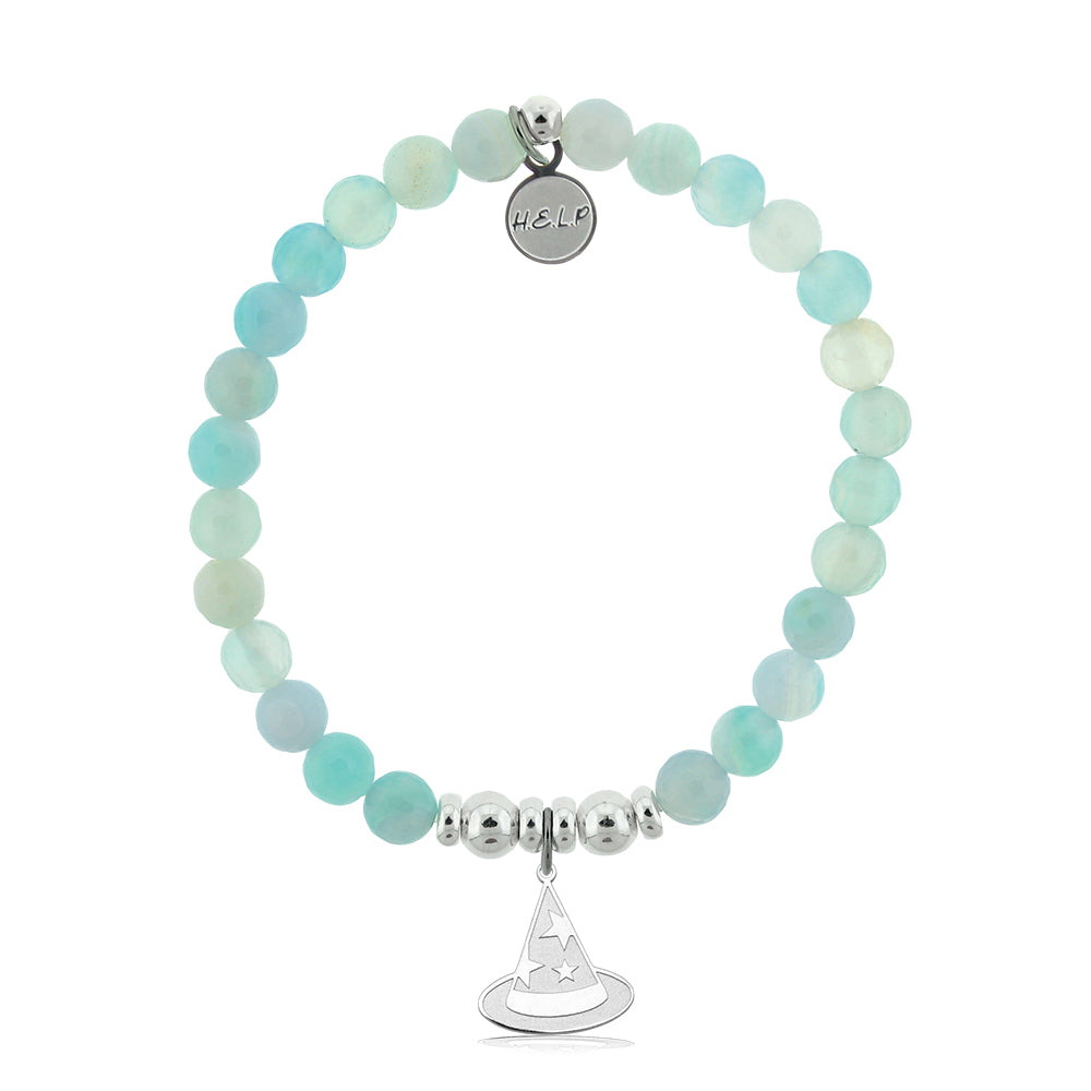 HELP by TJ Witch Hat Charm with Light Blue Agate Charity Bracelet