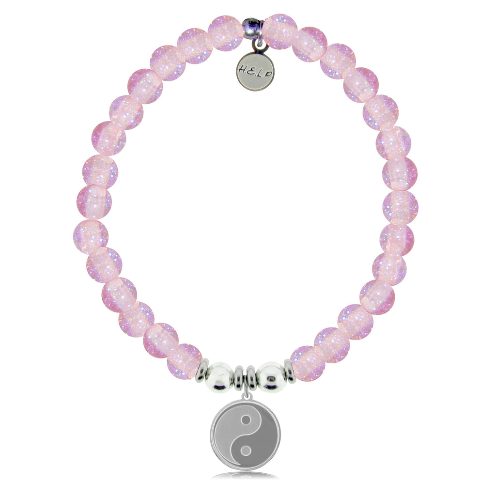 HELP by TJ Yin Yang Charm with Pink Glass Shimmer Charity Bracelet