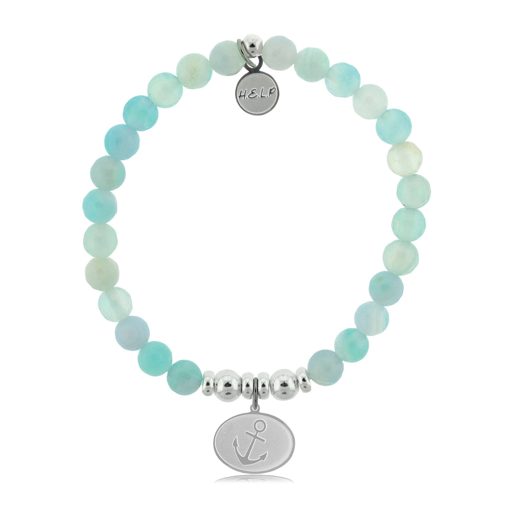 HELP by TJ Anchor Charm with Aqua Agate Beads Charity Bracelet