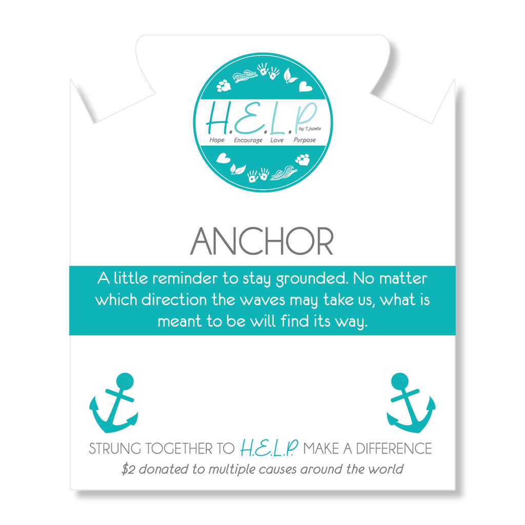 HELP by TJ Anchor Charm with Aqua Blue Seaglass Charity Bracelet