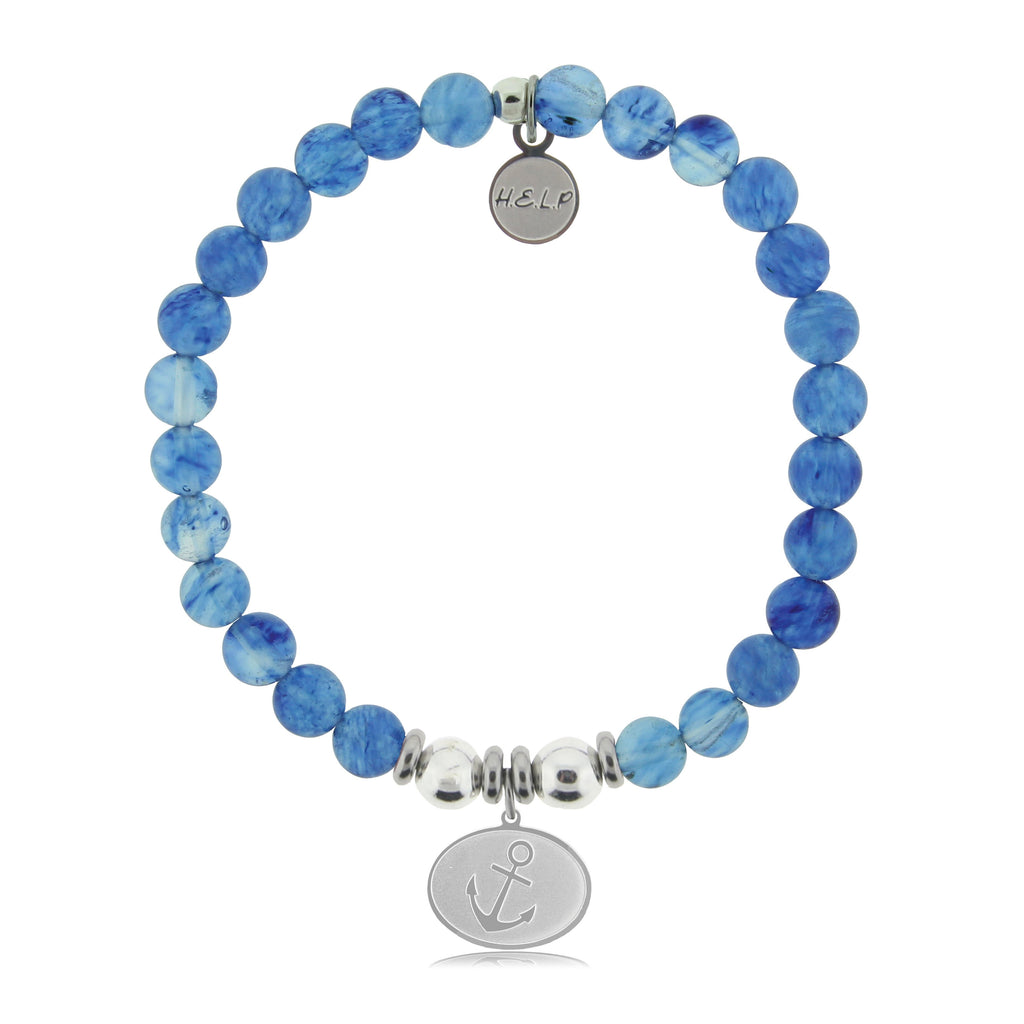 HELP by TJ Anchor Charm with Blueberry Quartz Beads Charity Bracelet