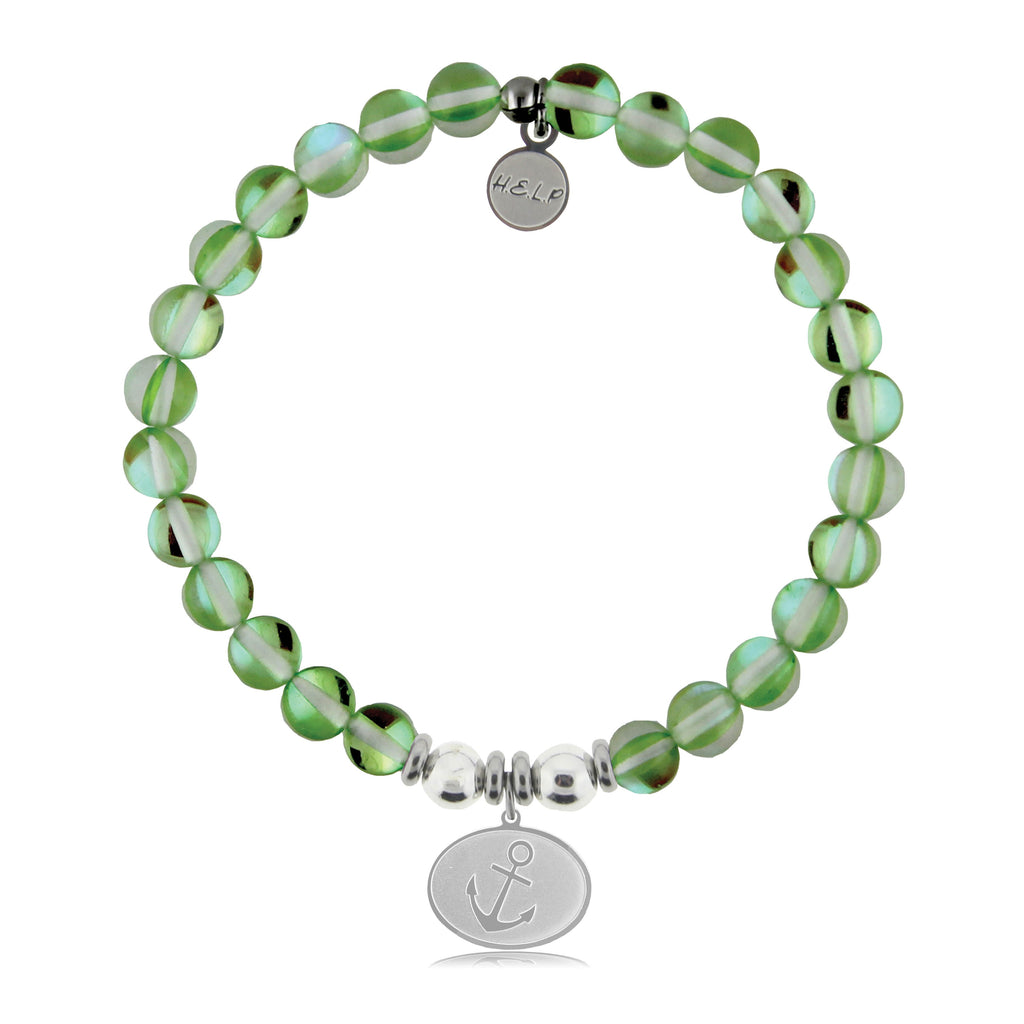 HELP by TJ Anchor Charm with Green Opalescent Charity Bracelet