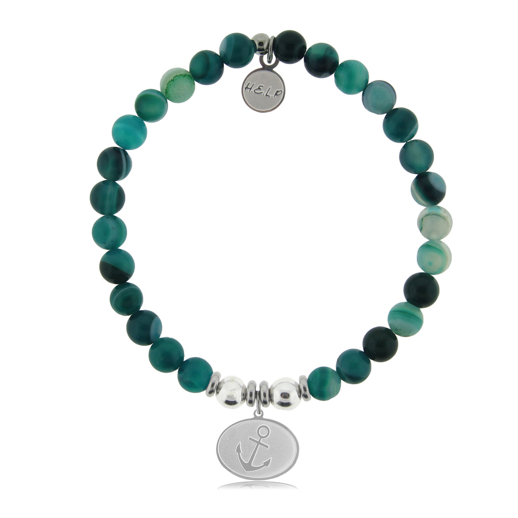 HELP by TJ Anchor Charm with Green Stripe Agate Charity Bracelet
