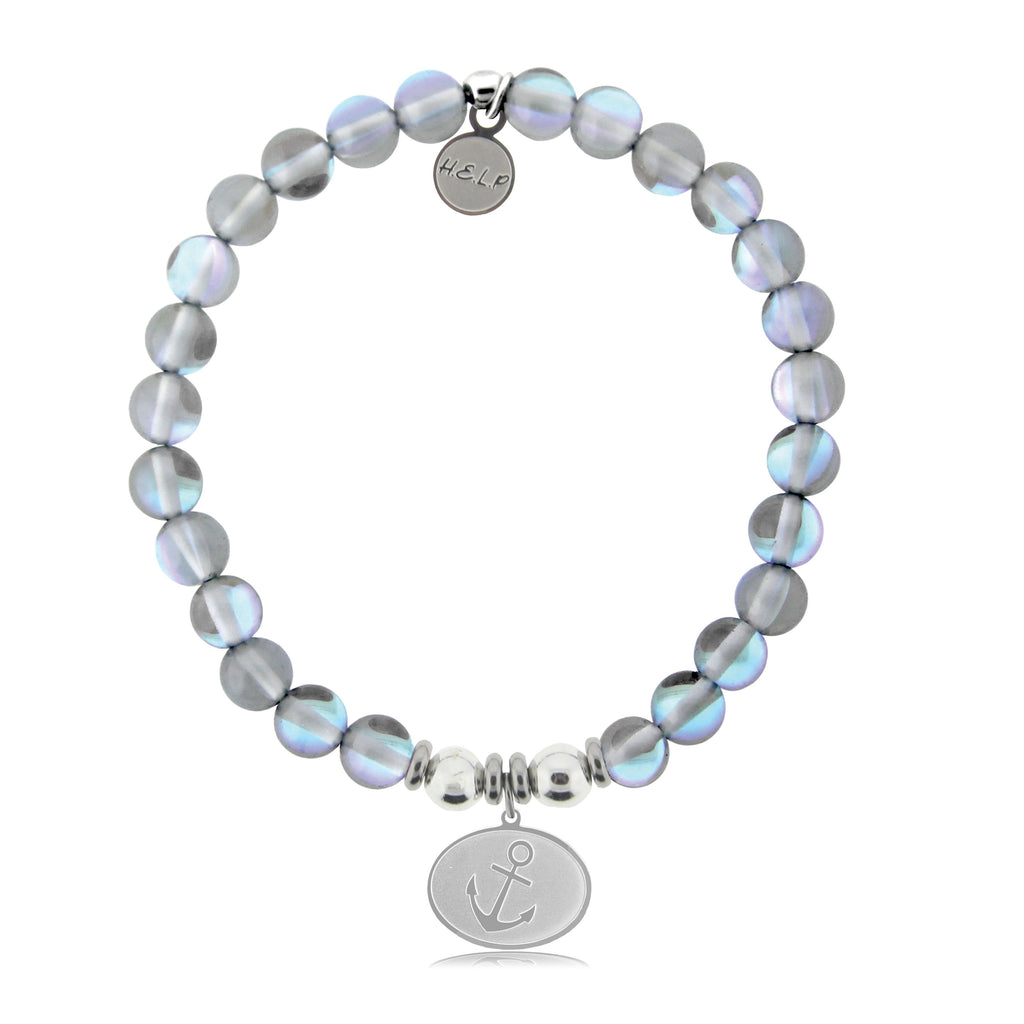 HELP by TJ Anchor Charm with Grey Opalescent Beads Charity Bracelet