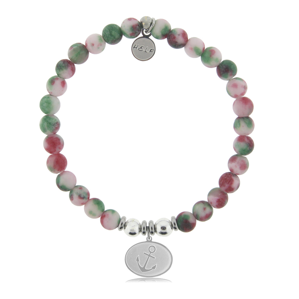 HELP by TJ Anchor Charm with Holiday Jade Beads Charity Bracelet