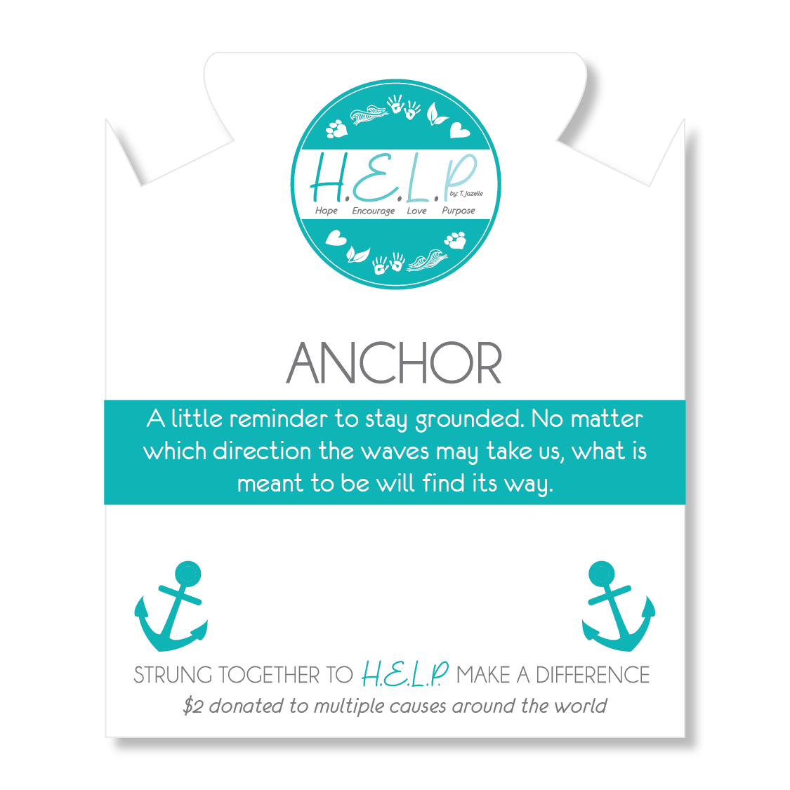 HELP by TJ Anchor Charm with Light Blue Agate Beads Charity Bracelet