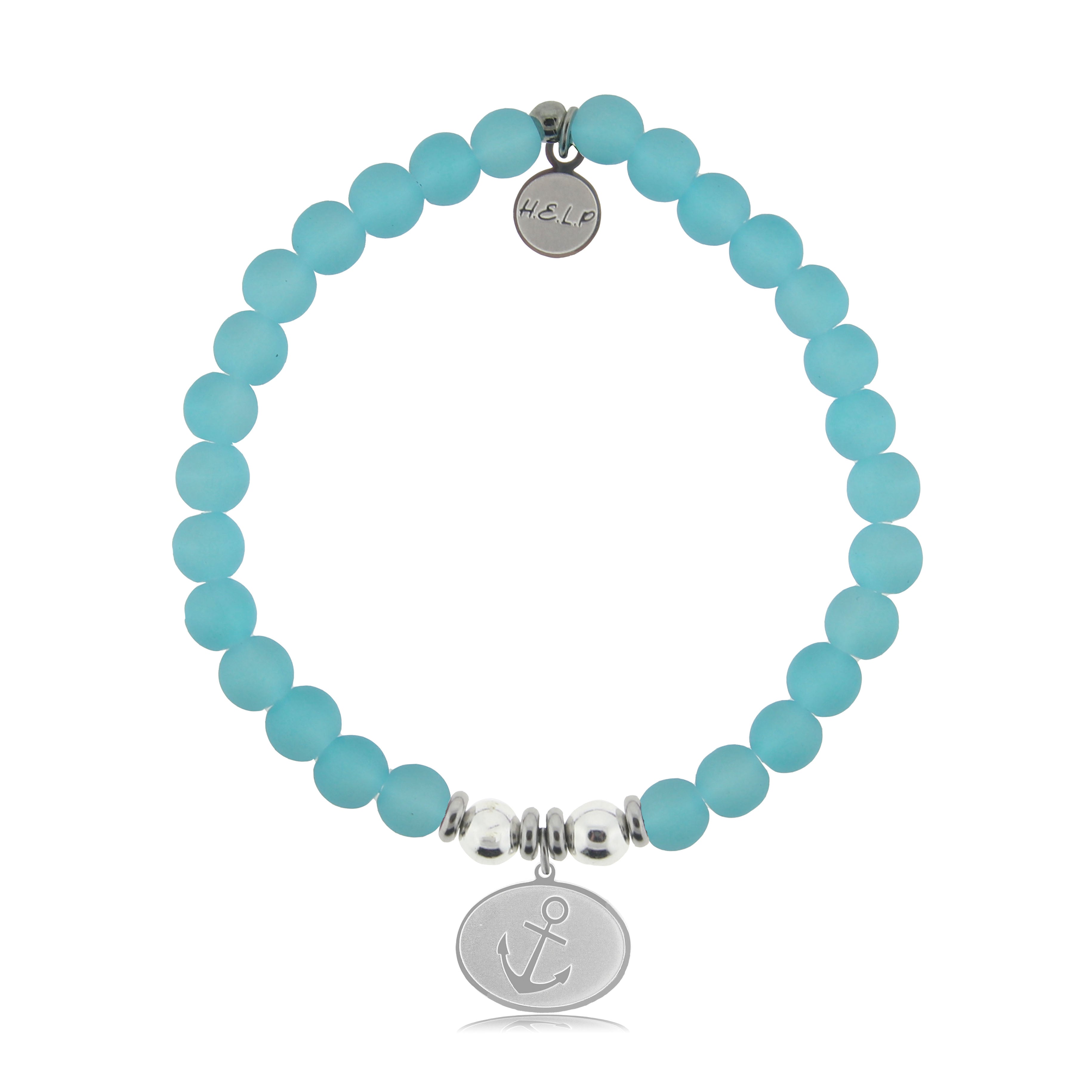 HELP by TJ Anchor Charm with Light Blue Seaglass Charity Bracelet