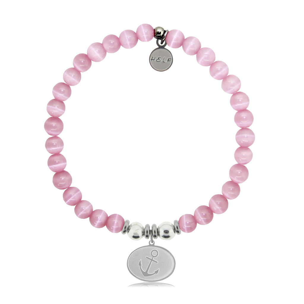 HELP by TJ Anchor Charm with Pink Cats Eye Charity Bracelet