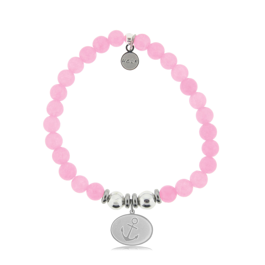 HELP by TJ Anchor Charm with Pink Jade Beads Charity Bracelet