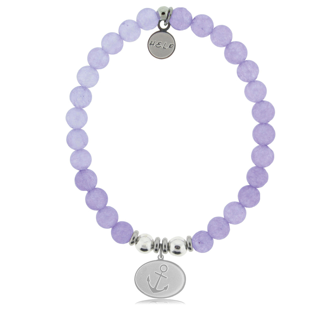 HELP by TJ Anchor Charm with Purple Jade Beads Charity Bracelet