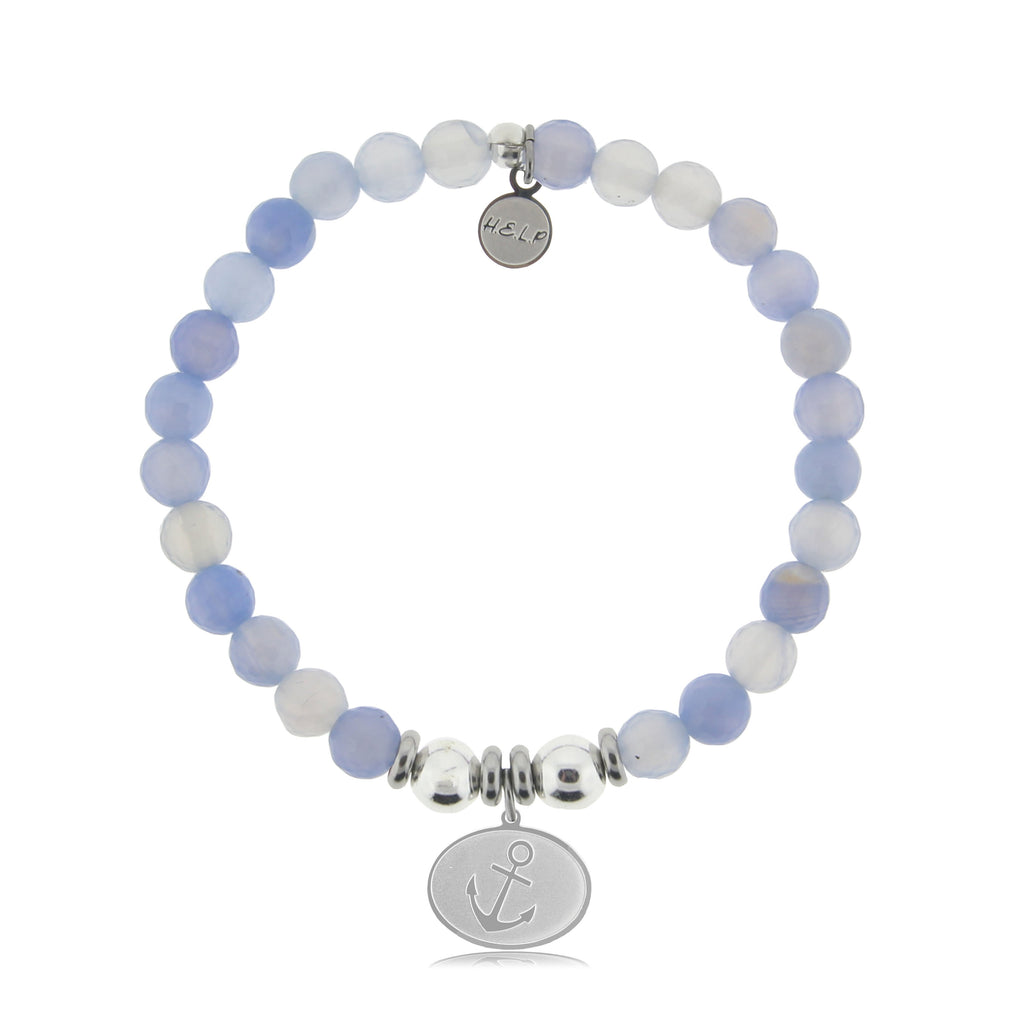 HELP by TJ Anchor Charm with Sky Blue Agate Beads Charity Bracelet