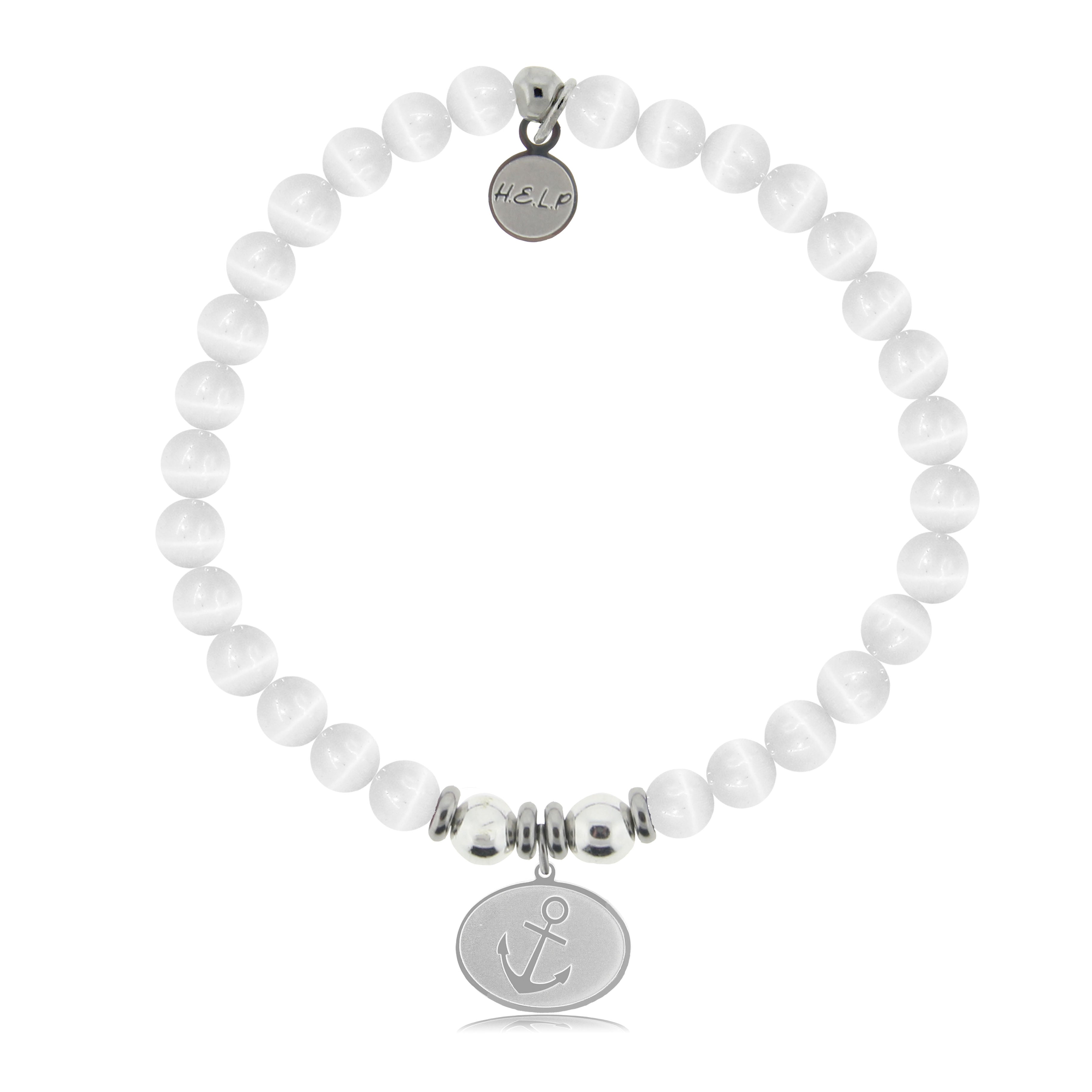 HELP by TJ Anchor Charm with White Cats Eye Charity Bracelet