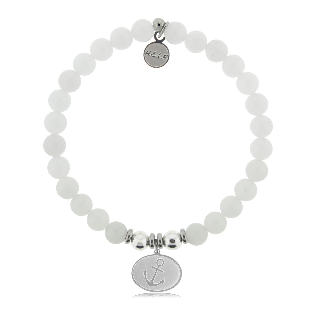 HELP by TJ Anchor Charm with White Jade Beads Charity Bracelet