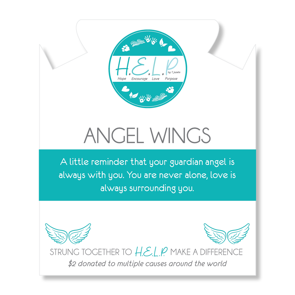 HELP by TJ Angel Wing Charm with Aqua Blue Seaglass Charity Bracelet