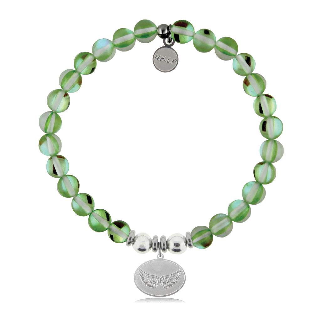 HELP by TJ Angel Wing Charm with Green Opalescent Charity Bracelet