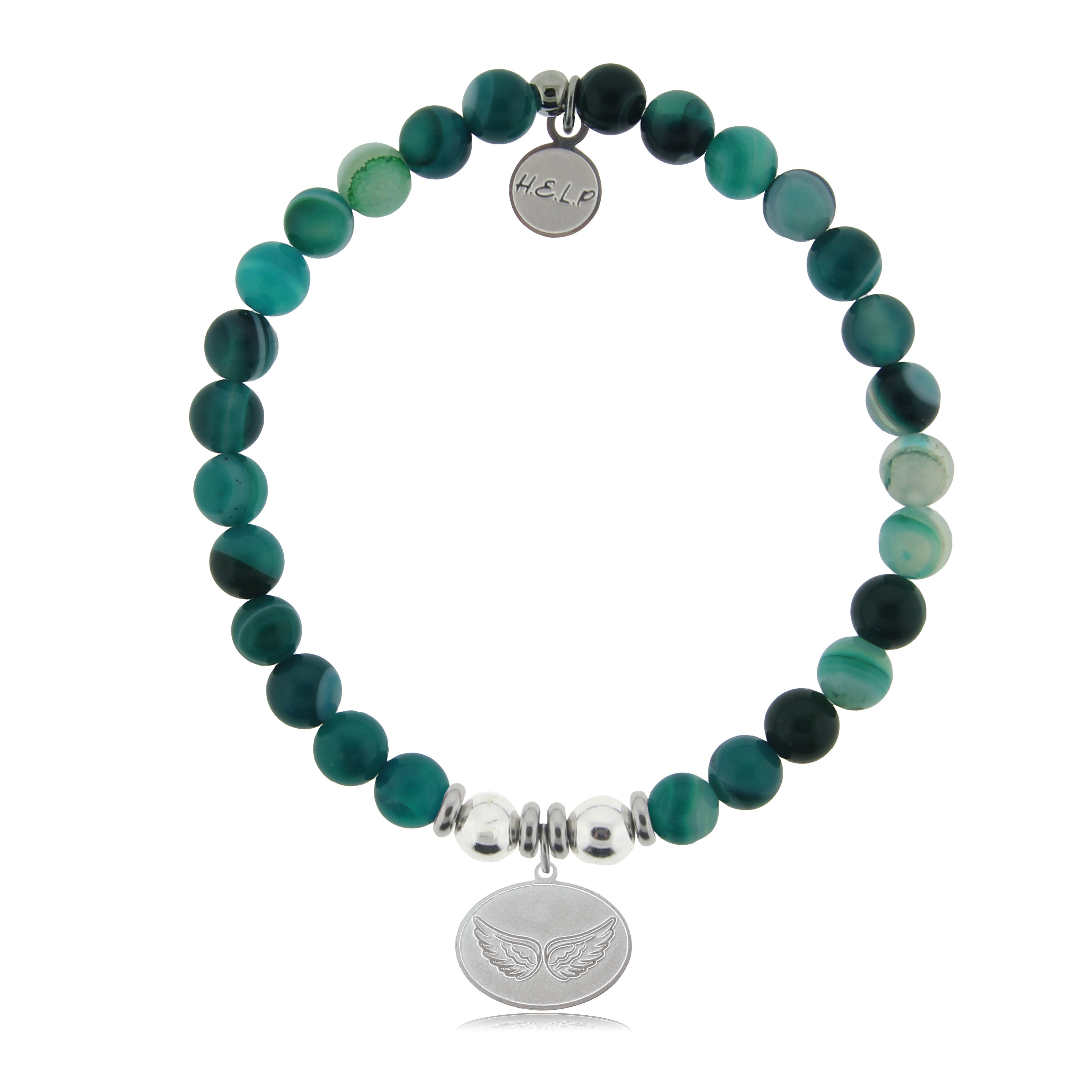 HELP by TJ Angel Wing Charm with Green Stripe Agate Charity Bracelet