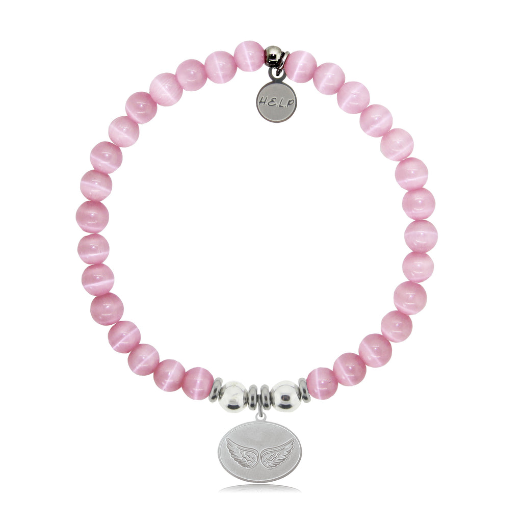 HELP by TJ Angel Wing Charm with Pink Cats Eye Charity Bracelet