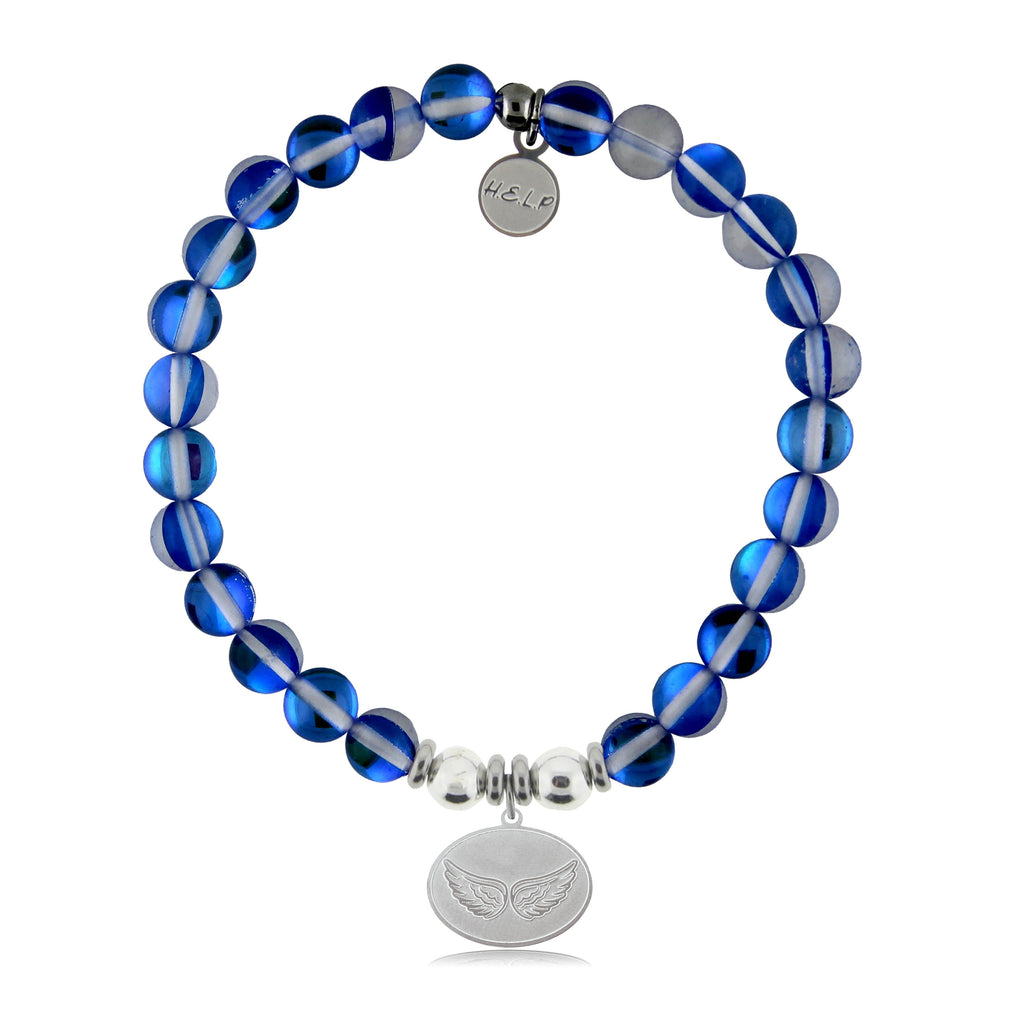 HELP by TJ Angel Wings Charm with Blue Opalescent Beads Charity Bracelet